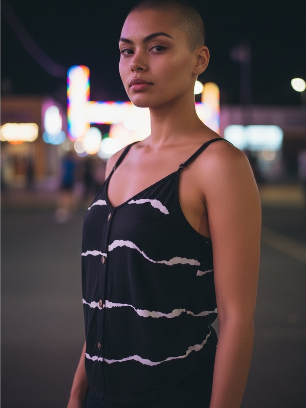 Black and White Striped Button-Front Tank Top